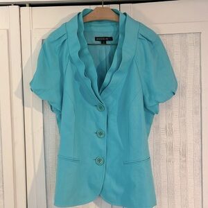 Lafayette 148 New York Bright Teal Linen Blazer, Size 12